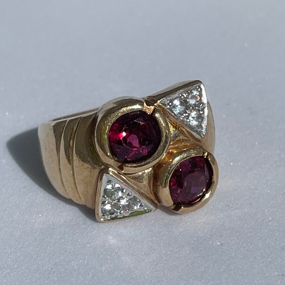 Estate Deco Garnet Tank Ring 14K - Picture 3 of 9